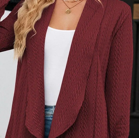 Burgundy Lightweight Open Front Cardigan - Picture 4 of 11